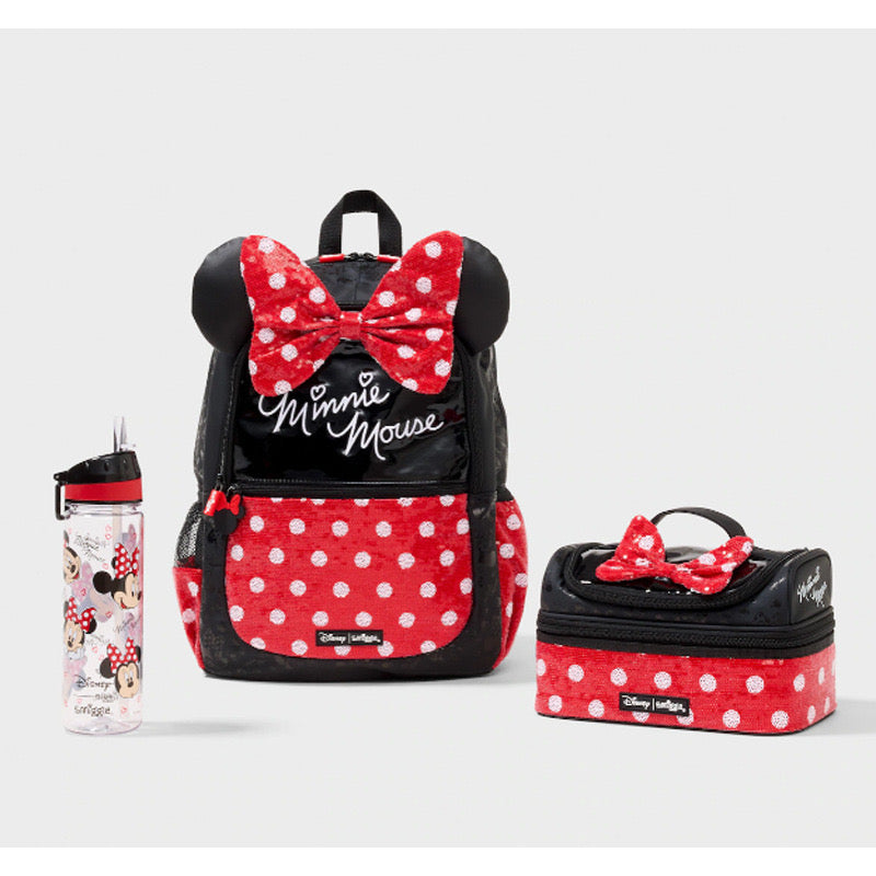 SMIGGLE 16 INCHES MINNIE MOUSE BACK BAG, WATER BOTTLE AND LUNCH BAG SET AGE 4-8yrs