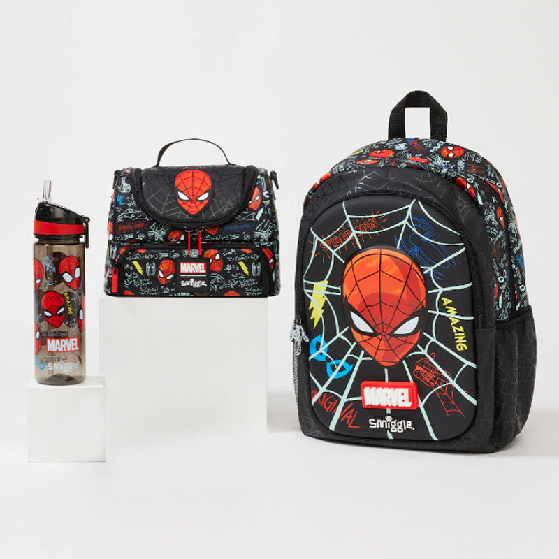 SMIGGLE MARVEL SPIDERMAN BACK BAG WITH LUNCH BAG AND WATER BOTTLE SET 4-8yrs 16inches