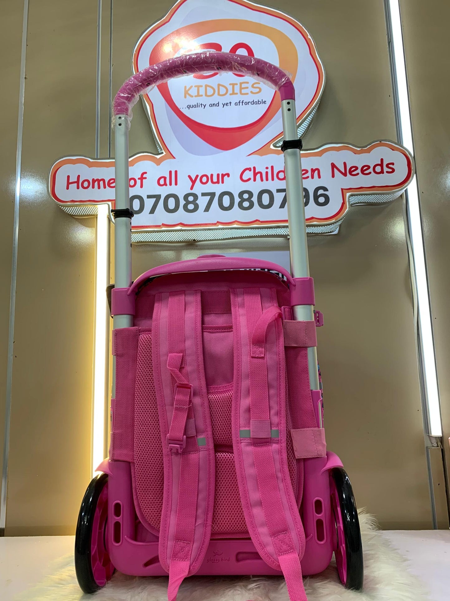 18 Inches Removable Glossy Bird Trolley Bag Crown Princess Bunny Pink