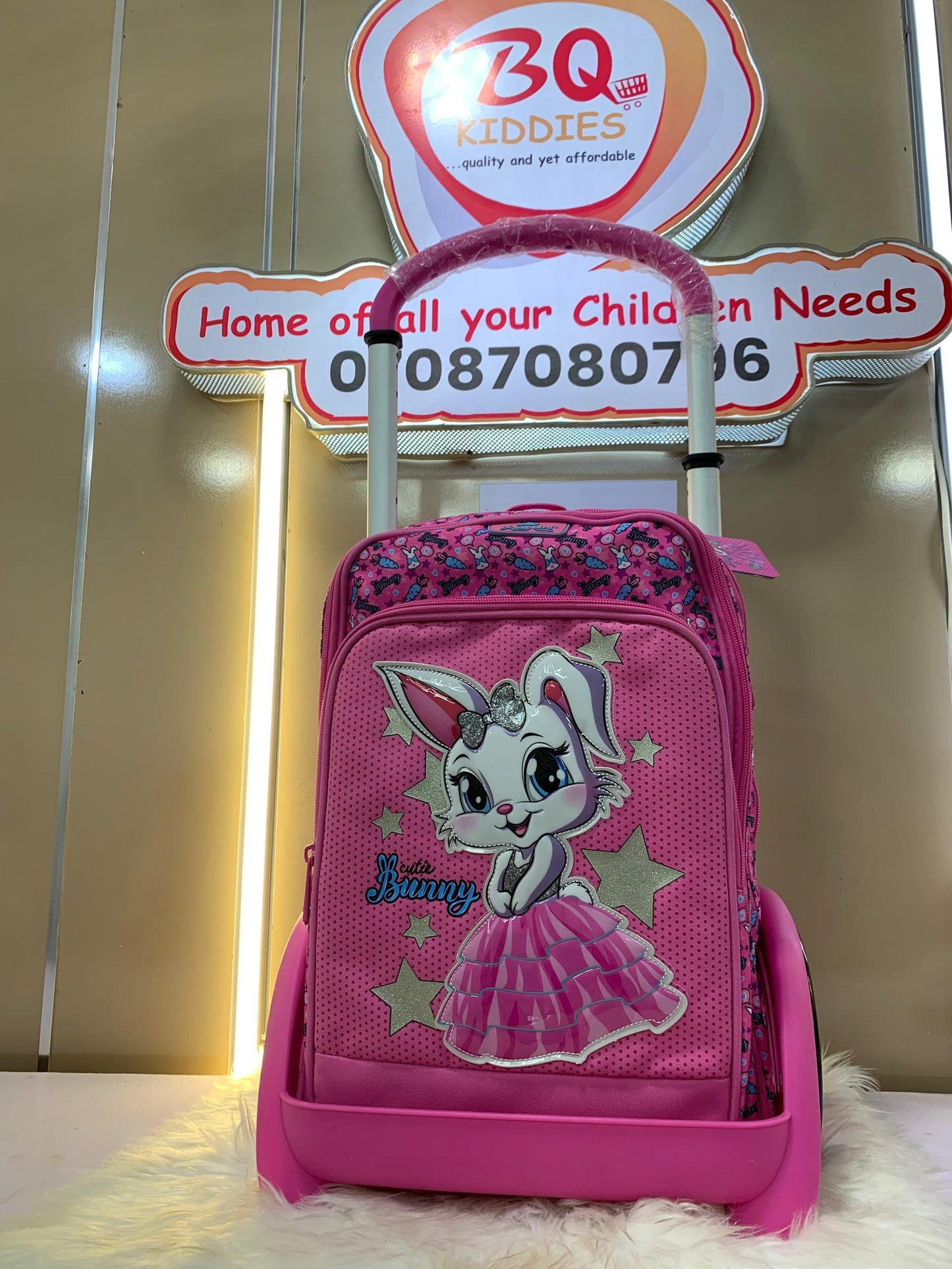 18 Inches Removable Glossy Bird Trolley Bag Crown Princess Bunny Pink