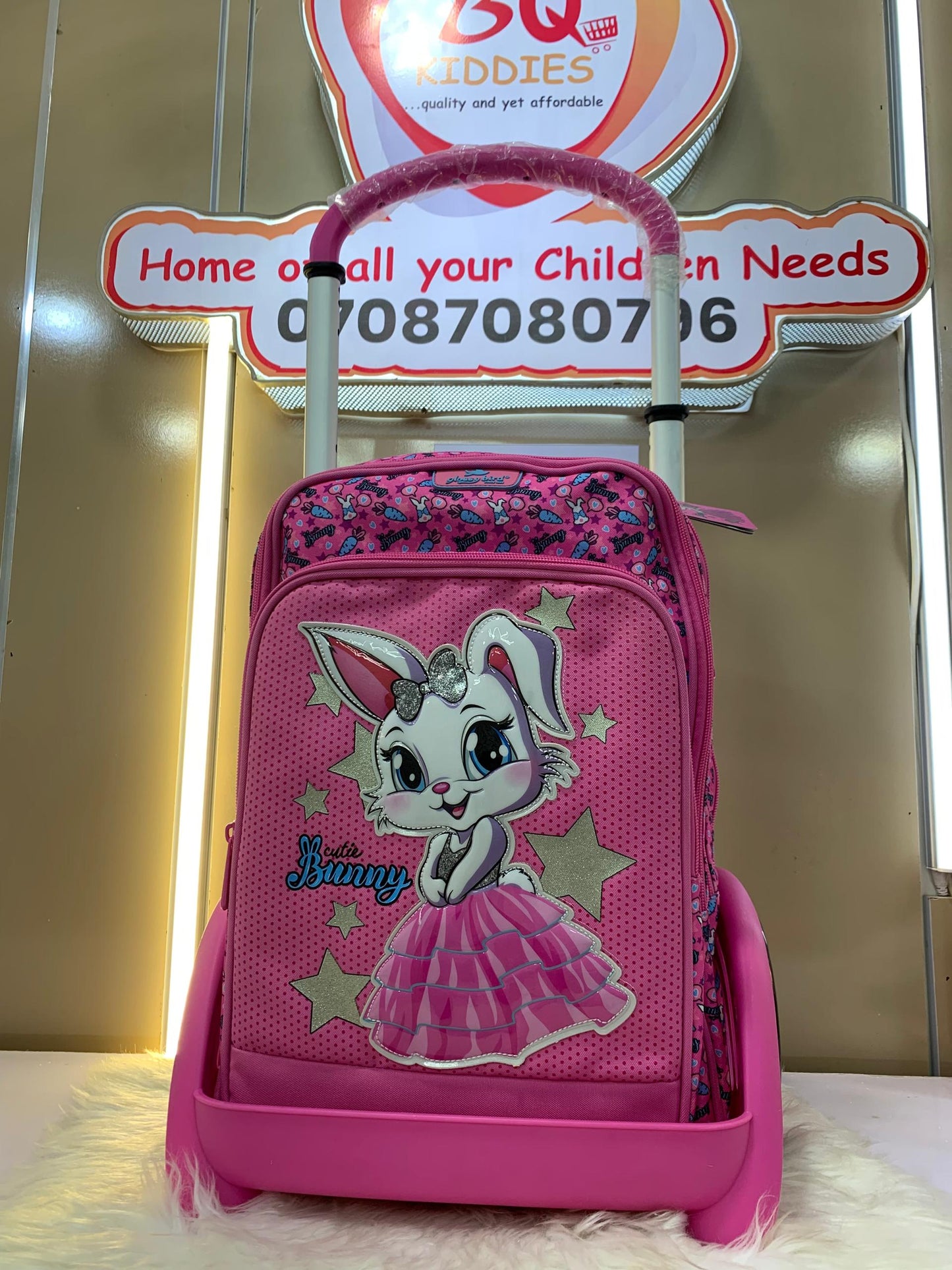 18 Inches Removable Glossy Bird Trolley Bag Crown Princess Bunny Pink