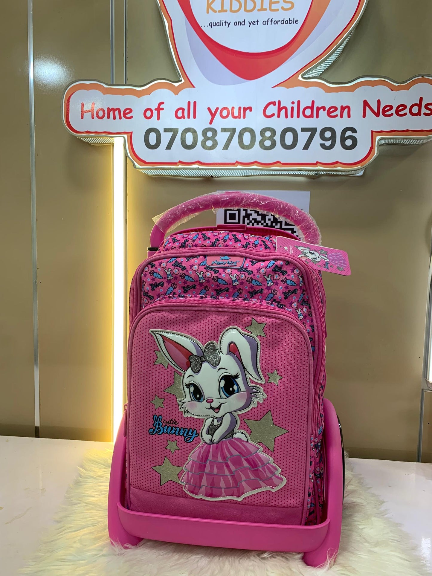 18 Inches Removable Glossy Bird Trolley Bag Crown Princess Bunny Pink