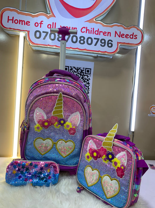 UNICORN 3IN1 TROLLEY BAG SET 4-8YRS