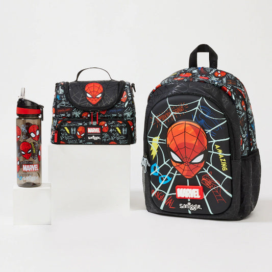 SMIGGLE MARVEL SPIDERMAN BACK BAG WITH LUNCH BAG AND WATER BOTTLE SET 4-8yrs 16inches