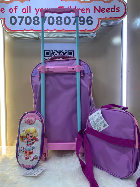 LOVE GIRLS TROLLEY BAG SET 4-7YRS