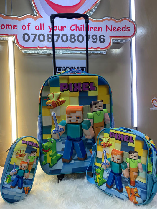 ATENCAO PIXEL TROLLEY BAG SET 4-7YRS
