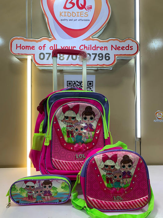 ALKHALEEY CHARACTER 16 INCHES TROLLEY BAG WITH LUNCH BAG AND STATIONERY PURSE