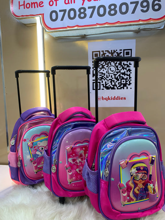 8 Inches Single Sport Trolley and back Bag Banny Princess