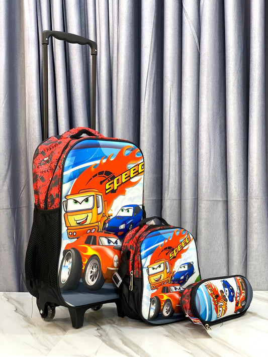 ATENCAO!SPEED CAR TROLLEY BACK BAG 3-8YRS