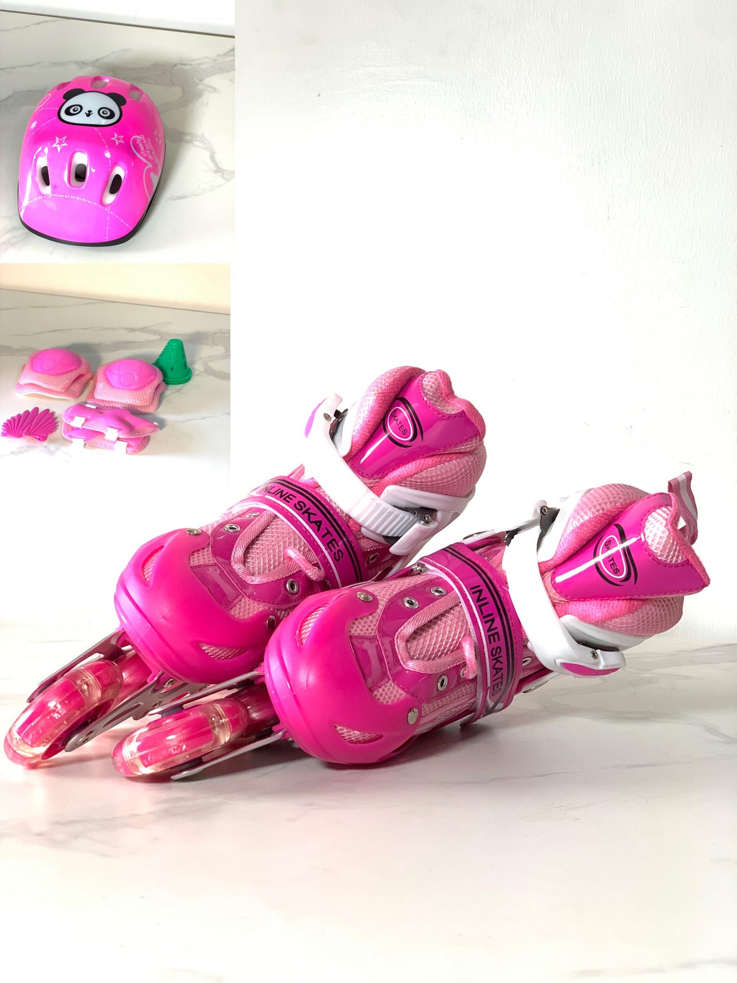KIDS SKATING SHOE, HELMET, ELBOW WITH KNEE GUARD SET