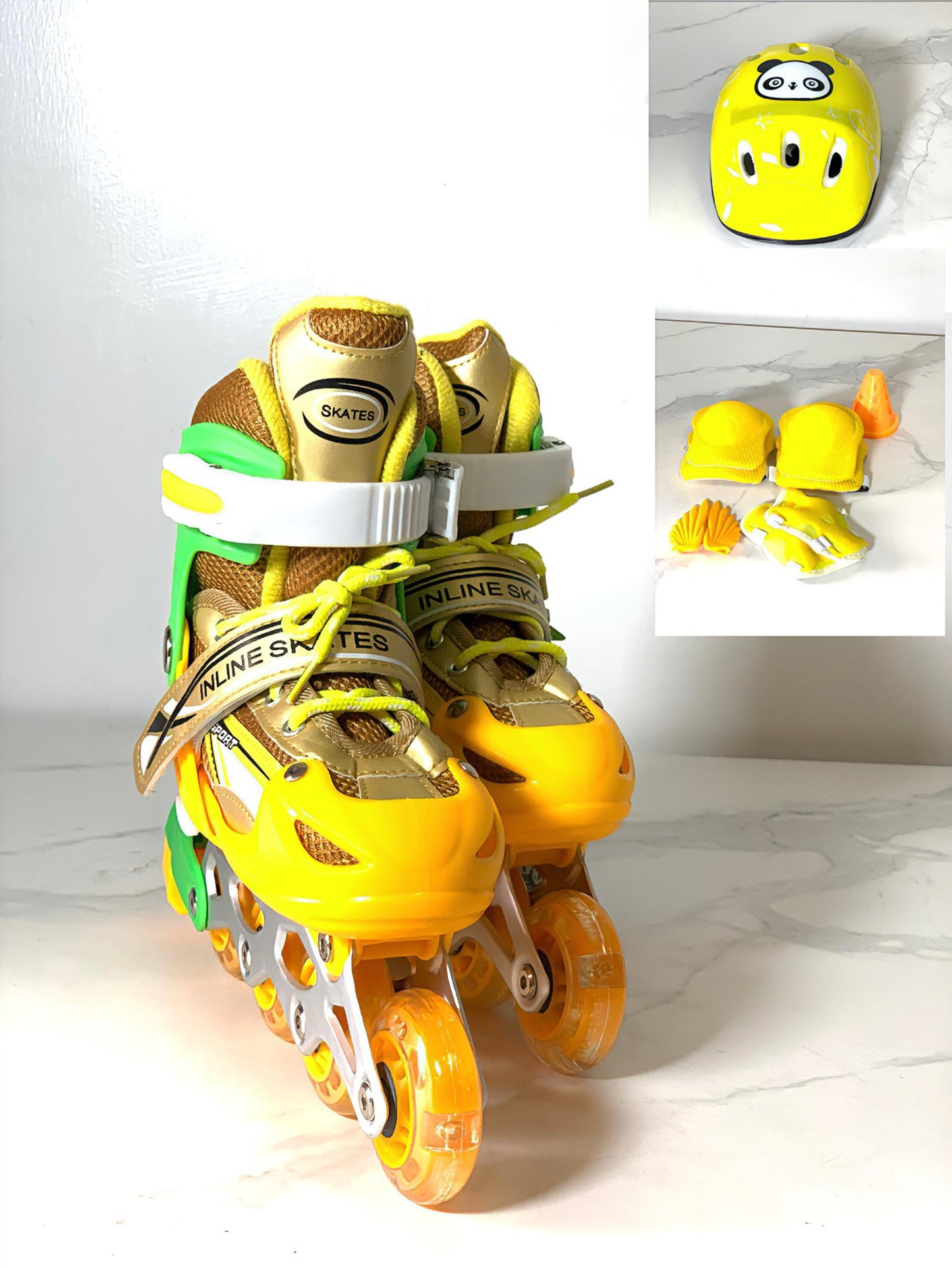 KIDS SKATING SHOE, HELMET, ELBOW WITH KNEE GUARD SET