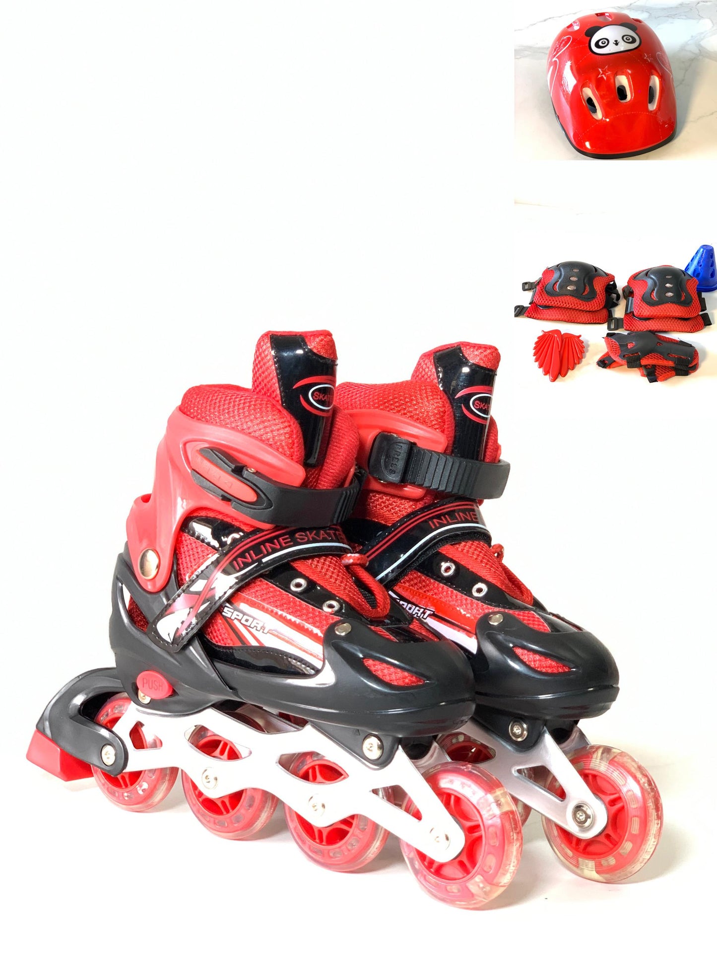 KIDS SKATING SHOE, HELMET, ELBOW WITH KNEE GUARD SET