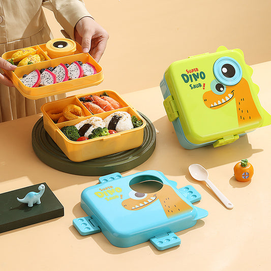 Super Dino Lunchbox Sus 304 Lunchbox With Cutlery 1190Ml Ash&Cream