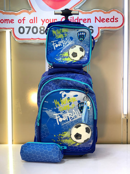 FOOTBALL 16INCHES GLOSSYBIRD TROLLEY BACK BAG SET